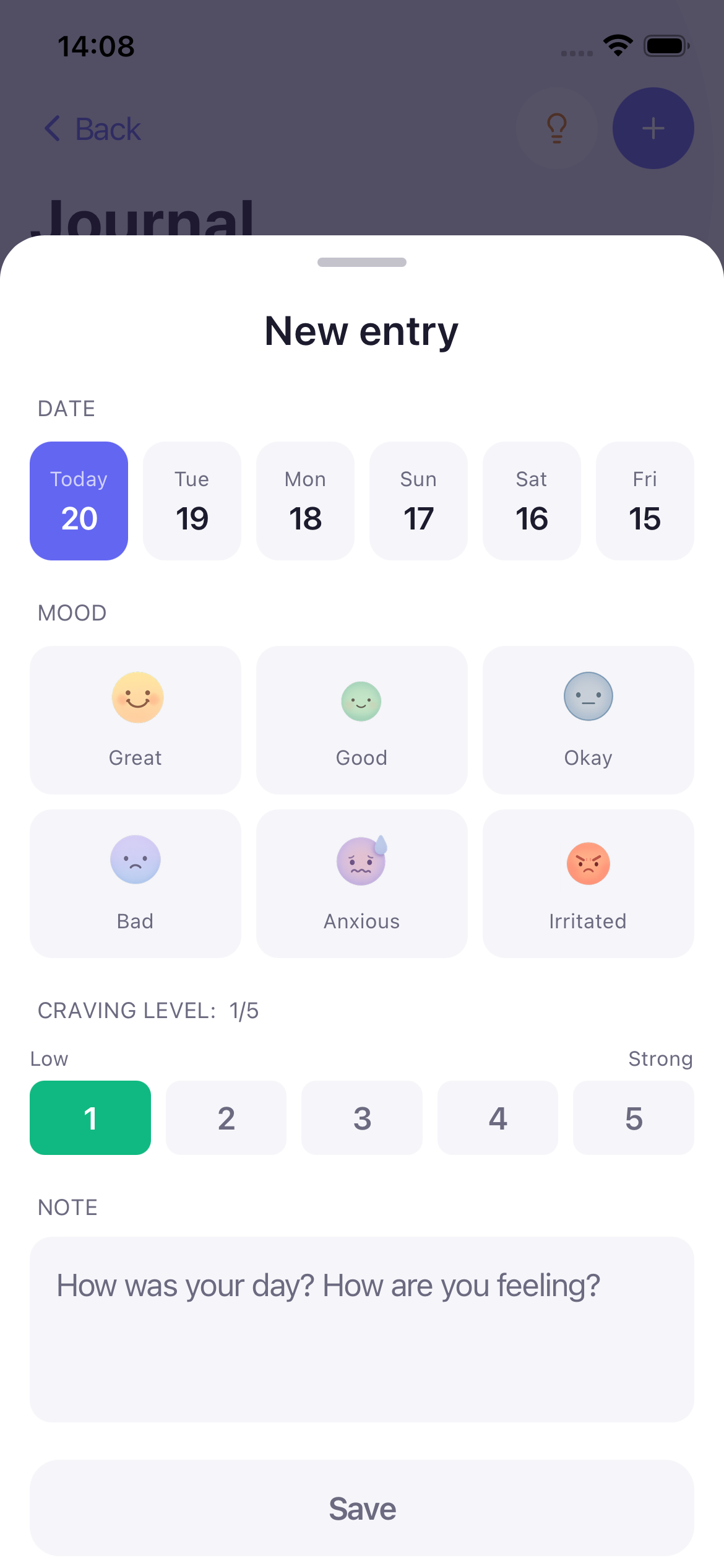 Mood journal in Habitrex