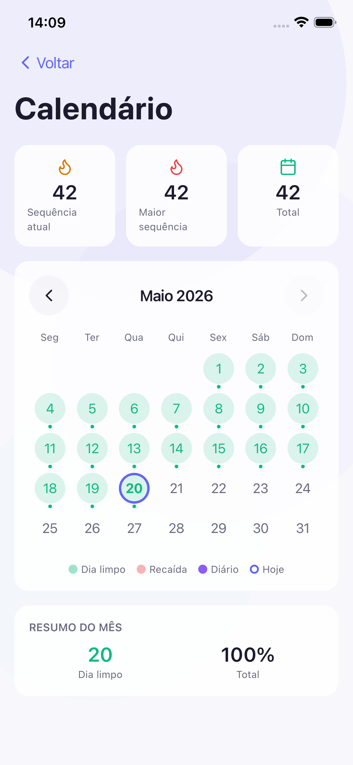 Calendário no Habitrex